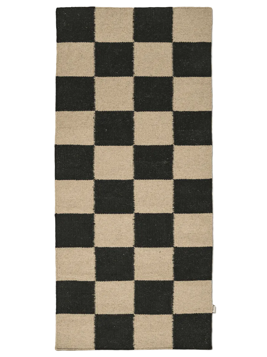 Quadratischer Teppich Schwarz/Natur – Handgewebter Wollteppich