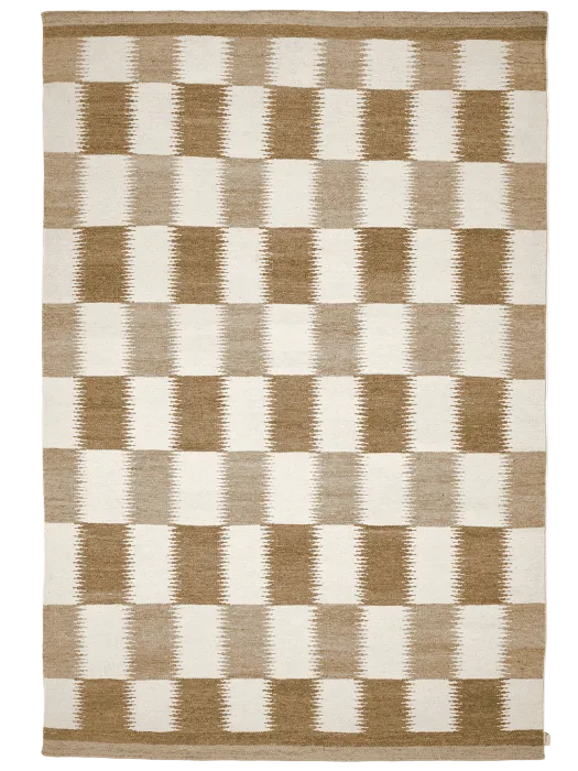 Tagel Rollteppich Beige – Handgewebter Wollteppich im Karomuster