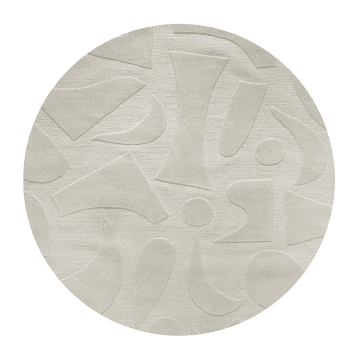 Runder Teppich in Beige mit modernem, abstraktem Relief-Muster und weicher Textur.