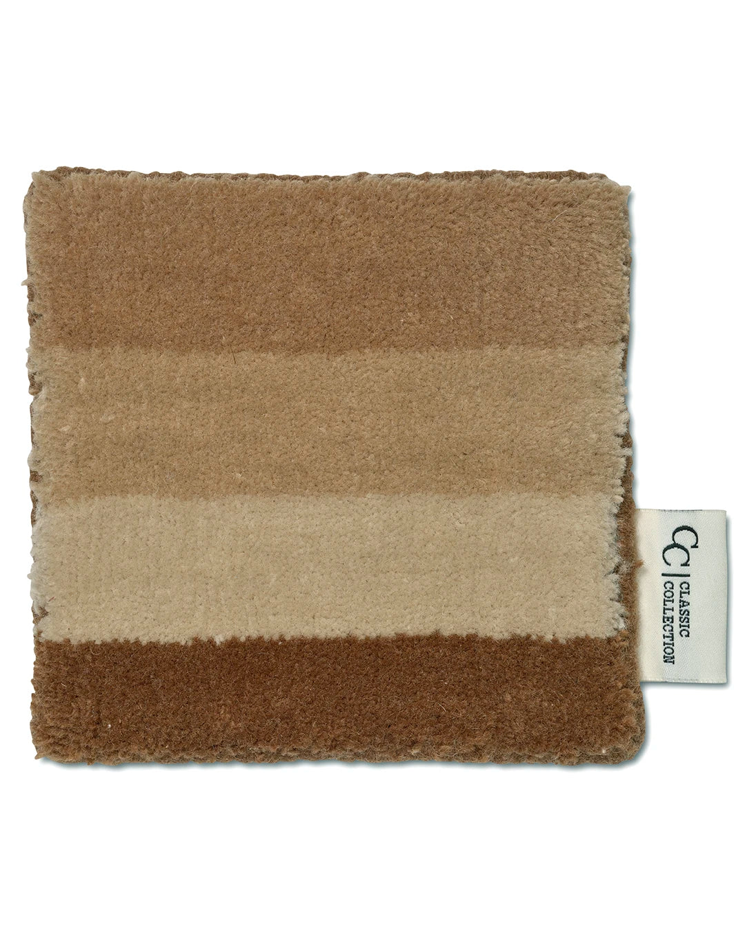 Mattprov Signature Frame från Classic Collection, ullmatta med grafiskt randmönster i beige och bruna toner, 15x15 cm.