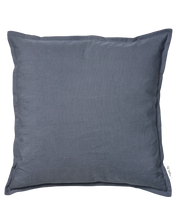 Square dark grey linen cushion with a subtle textured finish and a classic piped edge design.
