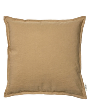 Square beige linen cushion with a wide flange border and subtle textured finish.