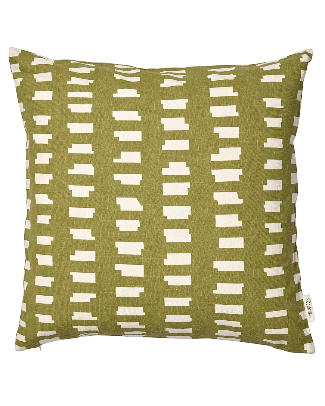 Frilagt kuddfodral Ikat Block Grön i bomull med grafiskt mönster.