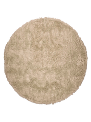 Rund ullmatta Cloudy i beige färg, rya, frilagd produktbild sedd uppifrån med tät och mjuk lugg.