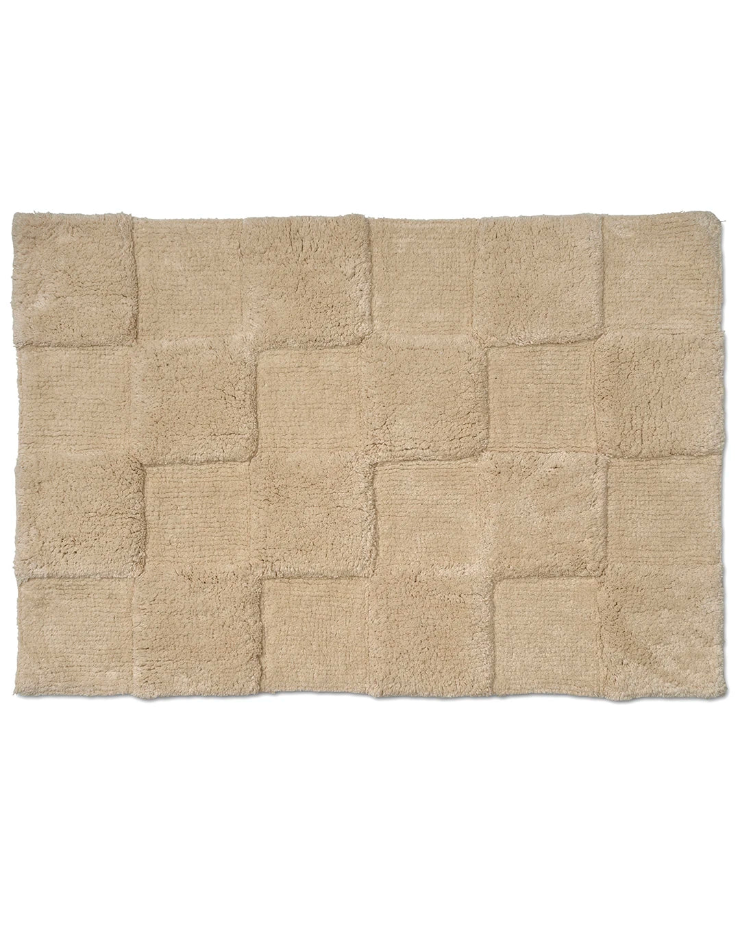 Badrumsmatta Check Beige från Classic Collection, 60x90 cm i bomull, med grafiskt rutmönster skapat av varierande luggstruktur.