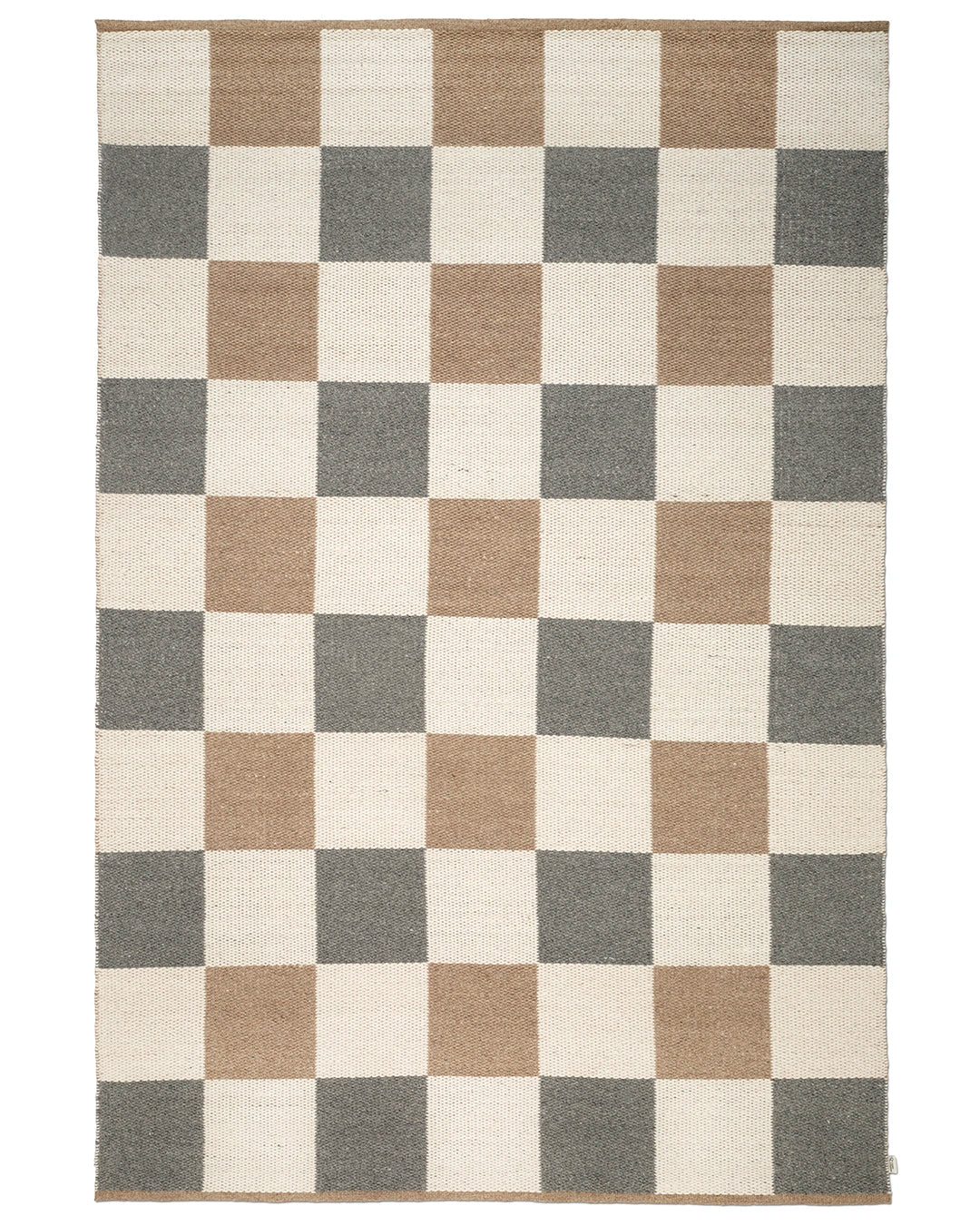 Natur sedd ovanifrån, med rutigt mönster i grått, naturvitt och beige.