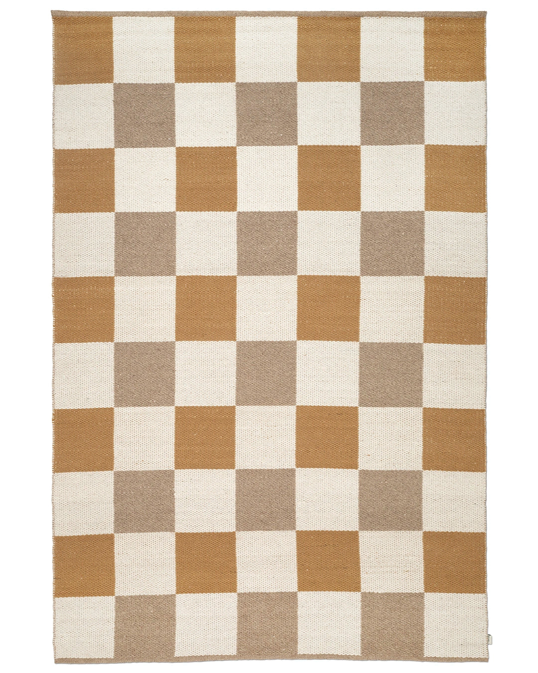 Matta Checked Gul/Natur sedd ovanifrån, med rutigt mönster i varmt gult, naturvitt och beige.
