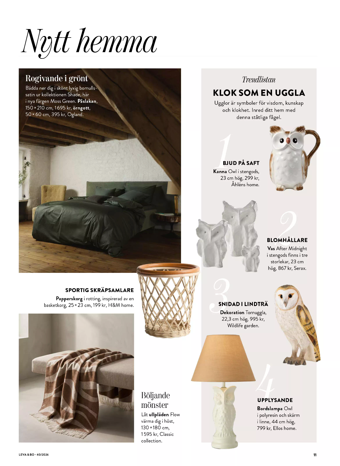 Pressklipp från Leva & Bo där ullpläden Flow från Classic Collection visas i ett höstinspirerat inredningsreportage.