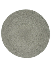 Rund ullmatta Merino i grön ull, frilagd produktbild sedd uppifrån med cirkulär vävstruktur