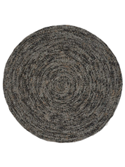 Rund ullmatta Merino i grey melange ull, frilagd produktbild sedd uppifrån med cirkulär vävstruktur