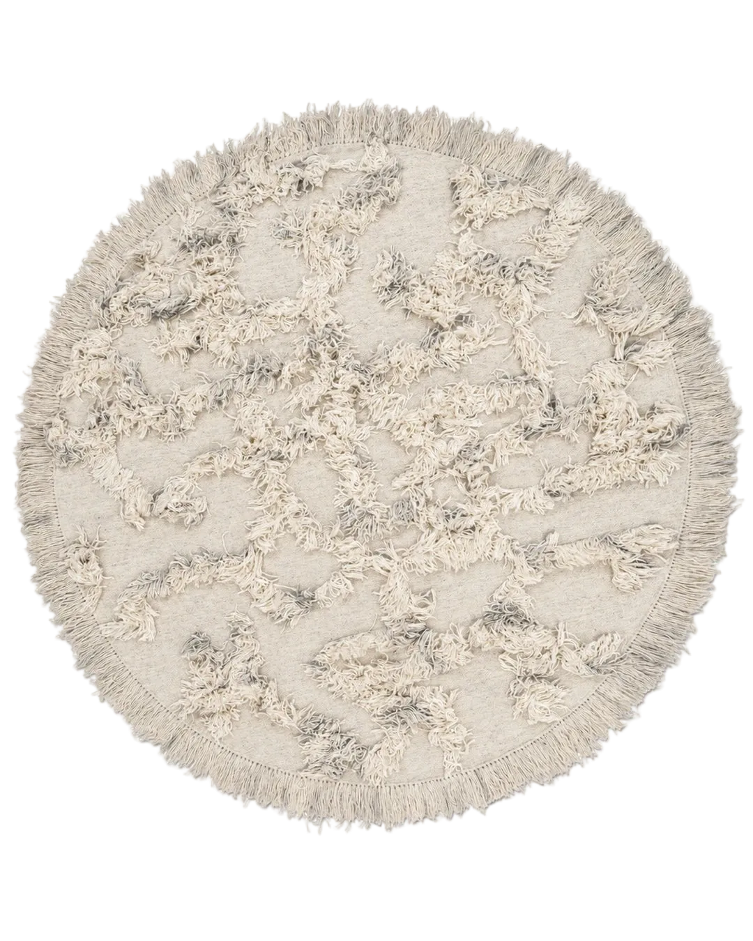 Melange från Classic Collection, handvävd rund ullmatta med flatvävd botten, upphöjt mönster och fransar, 220 cm i diameter.
