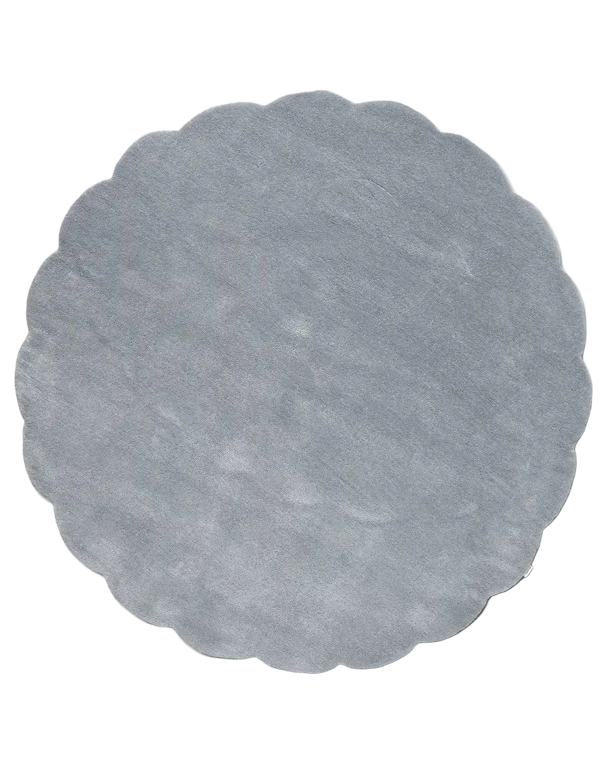 Rund matta Shell Blå med vågformad kant. 120 cm. Frilagd bild.