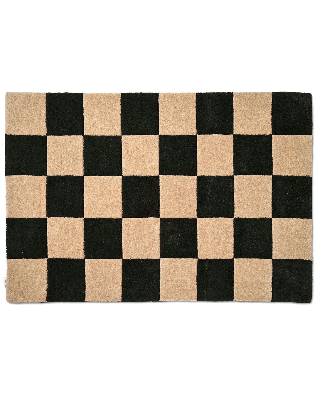 Dörrmatta Square Svart/Natur från Classic Collection, handtuftad i ull med rutmönster i svarta och naturfärgade toner, 85x130 cm.