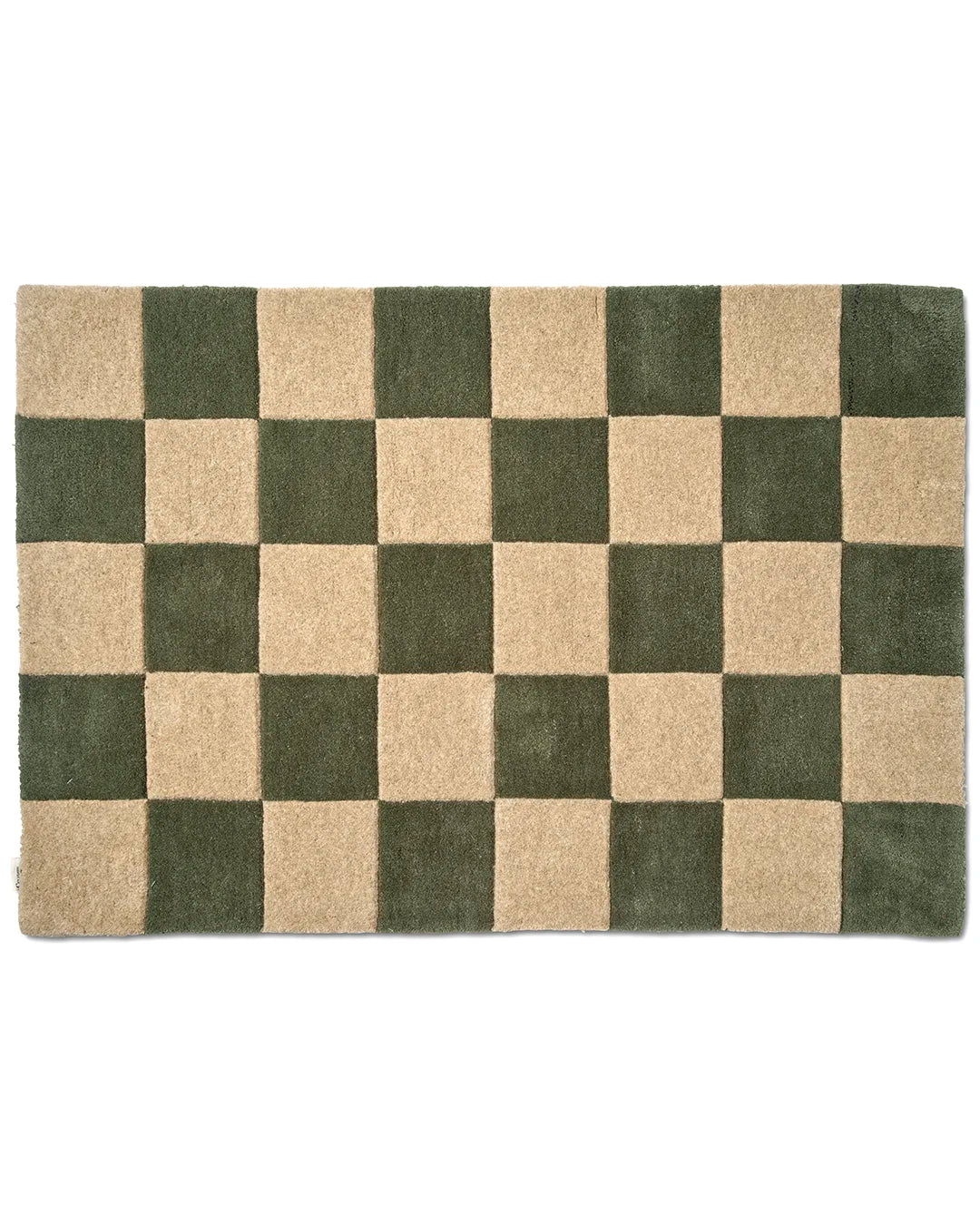 Dörrmatta Square Skogsgrön/Natur från Classic Collection, handtuftad i ull med rutmönster i gröna och naturfärgade toner, 85x130 cm.