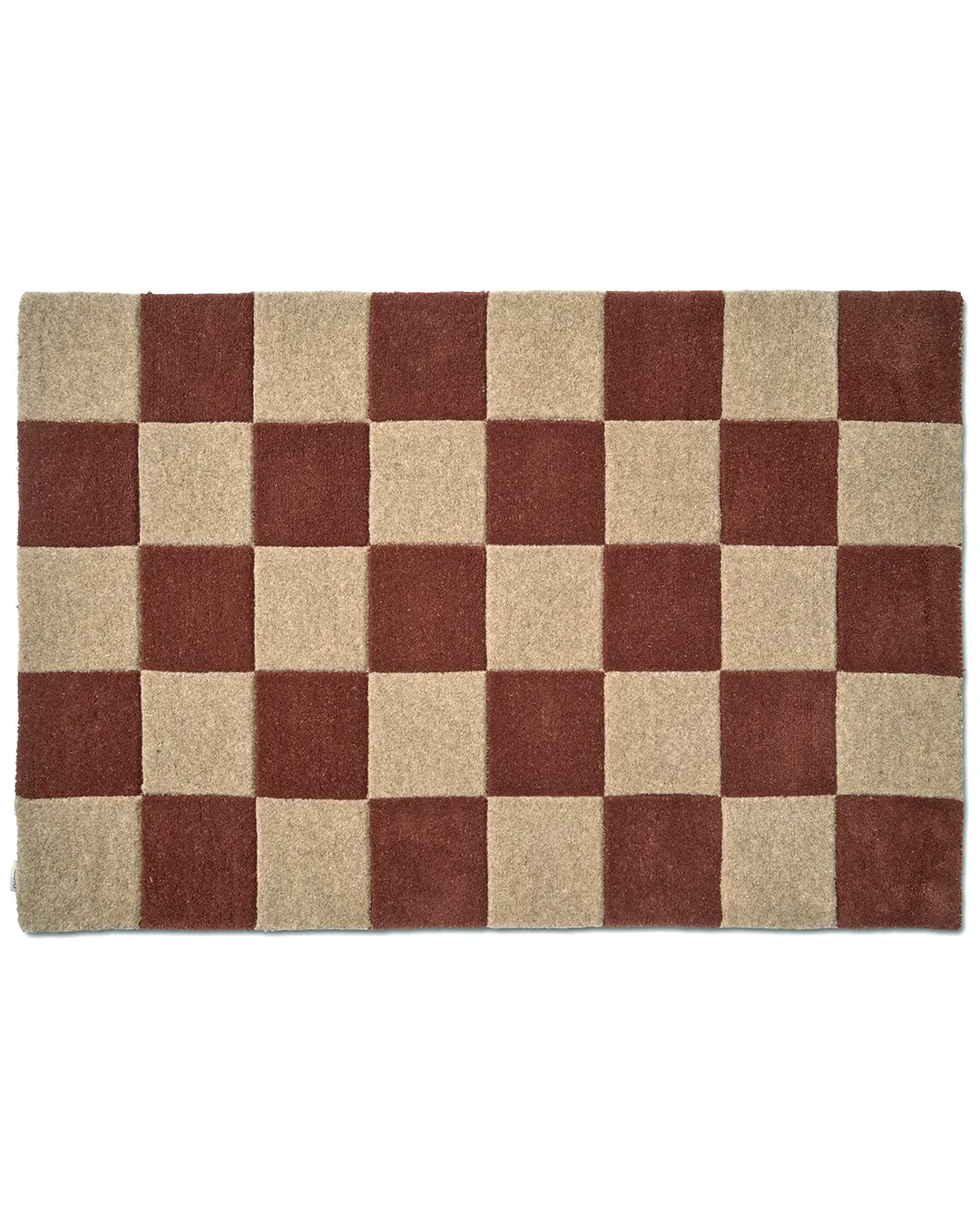 Dörrmatta Square Terraotta/Natur från Classic Collection, handtuftad i ull med rutmönster i röda och naturfärgade toner, 85x130 cm.