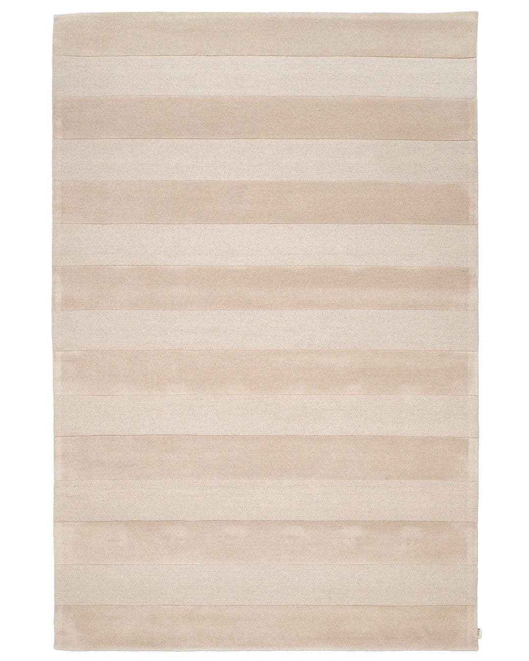 Beige Stripe Bouclé-matta sedd ovanifrån, med diskreta ton-i-ton-ränder och mjuk texturerad yta.