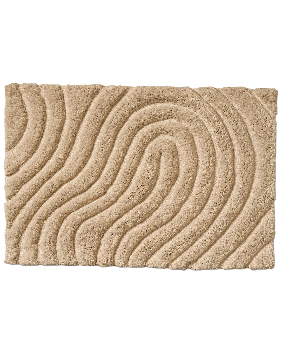 Badrumsmatta Swirl Beige från Classic Collection, 60x90 cm i bomull, med mjuk lugg och organiskt vågmönster i relief.