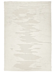Cream rectangular area rug with a textured, abstract horizontal stripe pattern on a minimalist low-pile background.