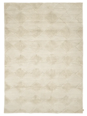 Handgjord ullmatta Berber Ivory i vit ton med rombmönster och tjock lugg.