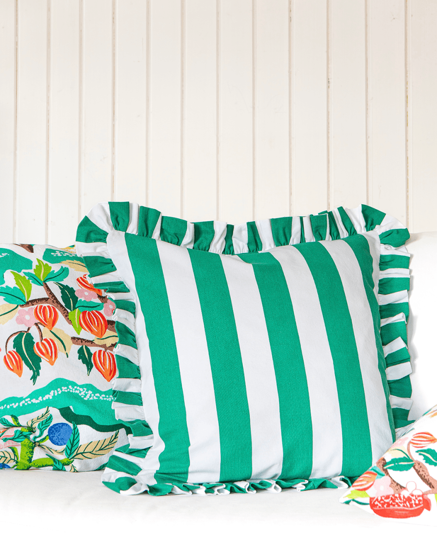 Kuddfodral Ruffle Stripes Grön