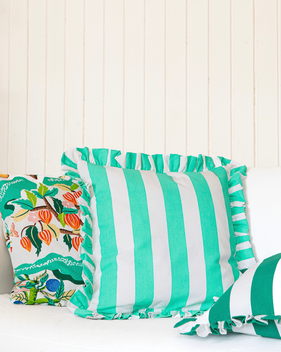 Kuddfodral Ruffle Stripes Sage