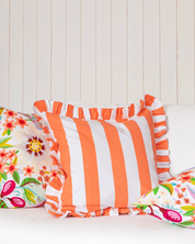 Kuddfodral Ruffle Stripes Korall