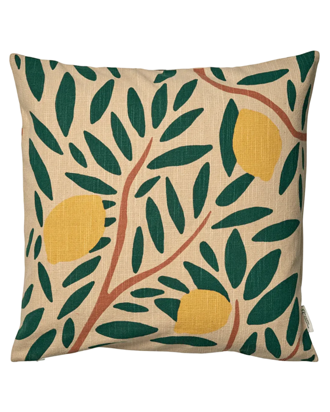 Kuddfodral i bomull med gula citroner, mörkgröna blad