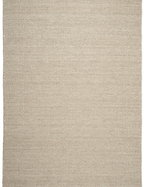 Rechteckiger Teppich in Beige und Weiß mit klassischem Fischgrätenmuster in dezenter Weboptik.