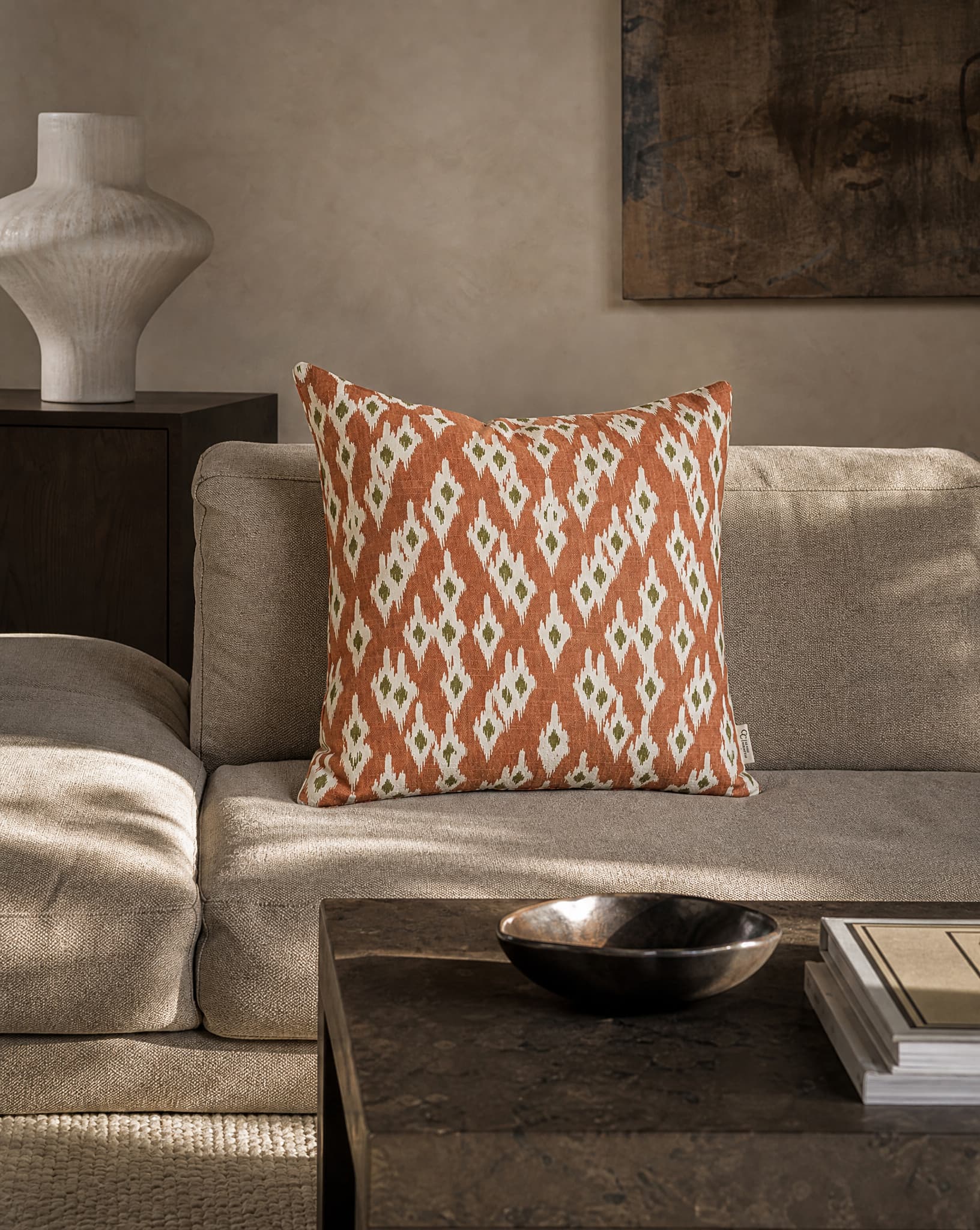 Kissenbezug Ikat Diamond Terrakotta