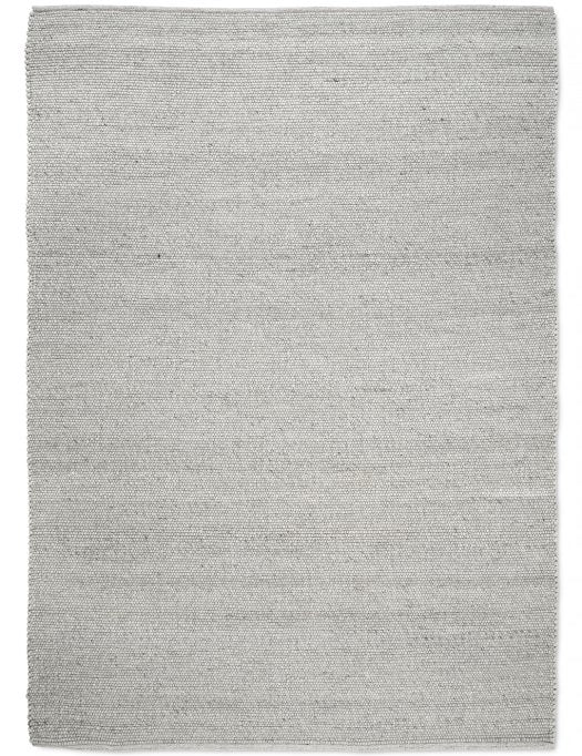 Light grey rectangular area rug with a textured, tightly woven fabric finish.