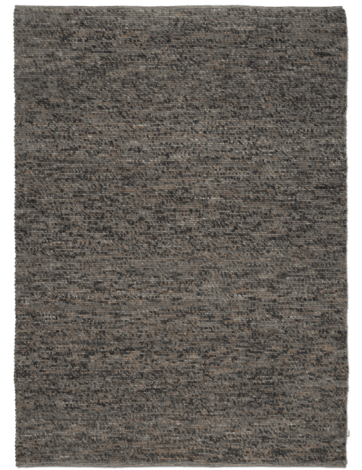 Rectangular area rug with a textured, charcoal grey woven pattern and subtle multi-tonal flecks.