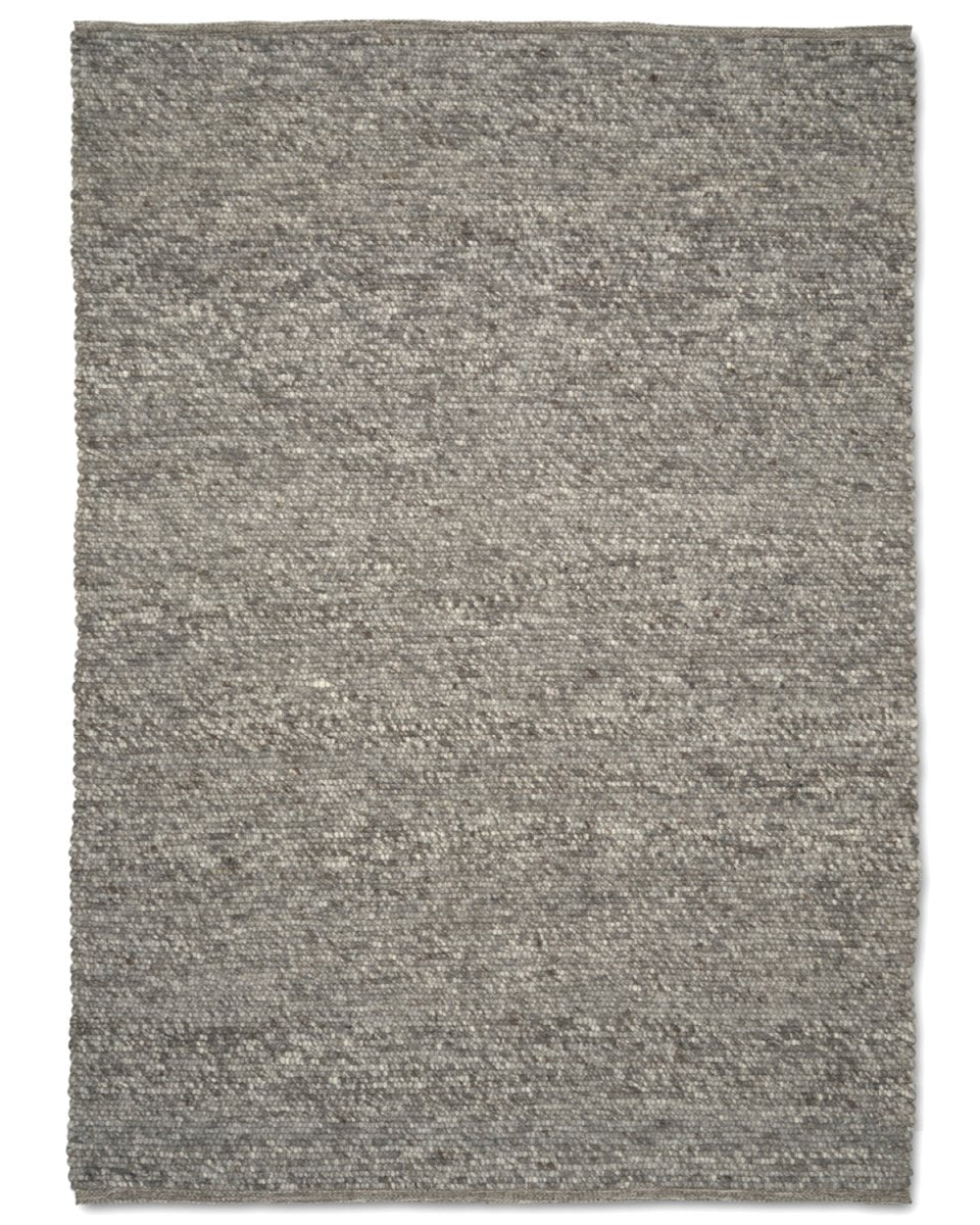 Rectangular grey wool area rug with a textured, chunky looped weave and a simple, solid design.