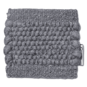 Square grey wool rug sample with a textured, chunky woven pattern and Classic Collection fabric tag.