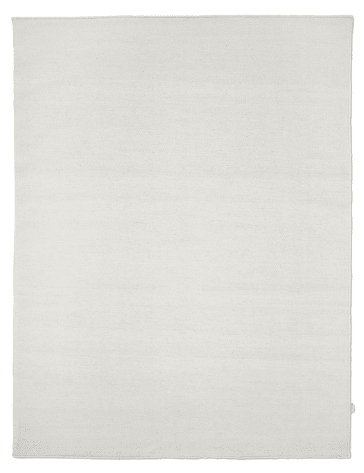 Minimalist rectangular area rug in solid off-white woven fabric.