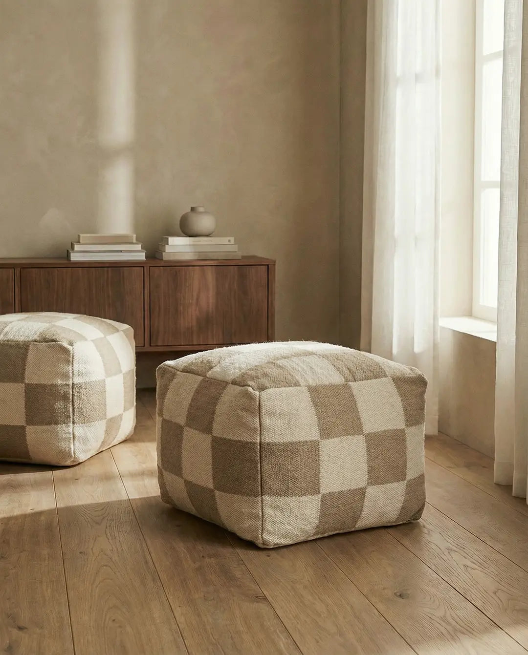 Pouf Square Weiß/Natur