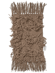 Handgefertigter Wandteppich in Beige mit Strukturmuster aus Wolle und dekorativen Fransen.