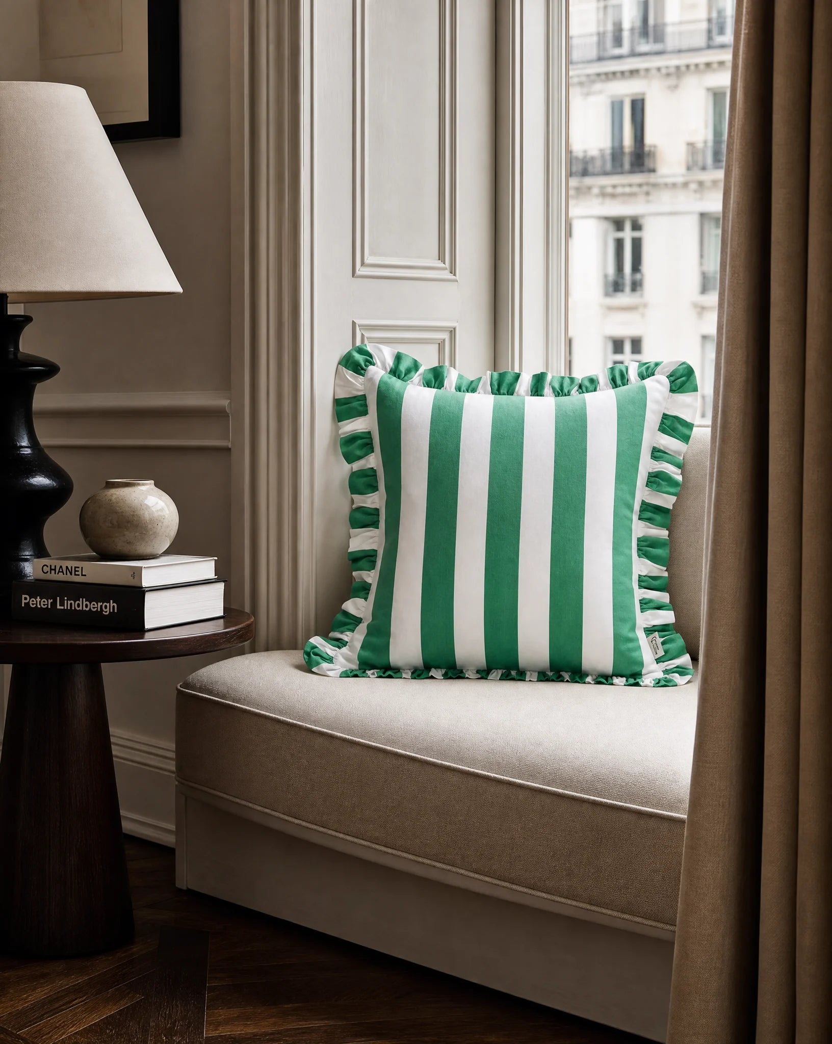 Kuddfodral Ruffle Stripes Grön
