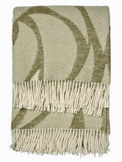 Pläd Folia Grön i ull med fransar, hopvikt detalj