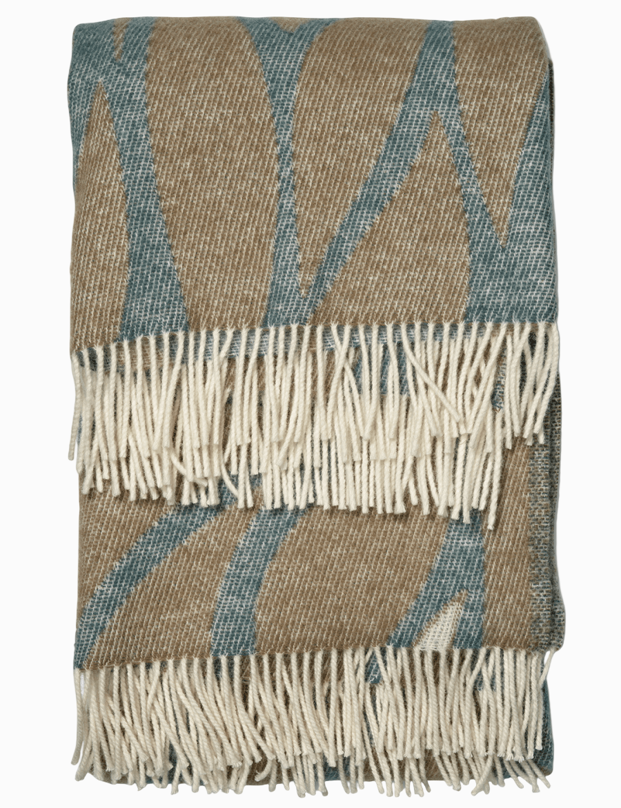 Pläd Leaf Teal fransar, hopvikt detalj