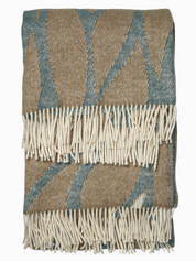 Pläd Leaf Teal fransar, hopvikt detalj