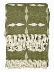Frilagd pläd Tile Grön i nyzeeländsk ull, vikt med synlig franskant.