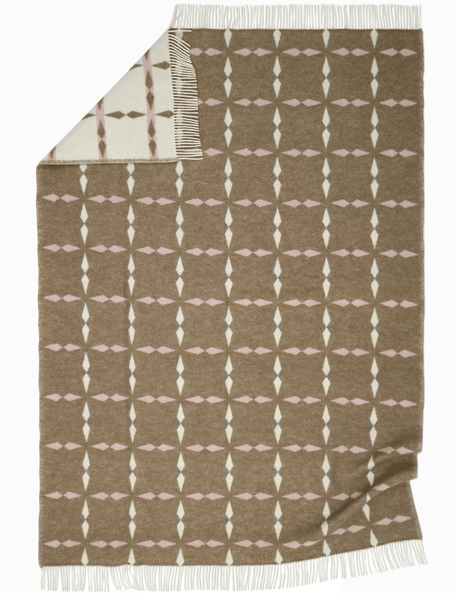 Jacquardvävd ullpläd Tile Rosa med grafiskt mönster