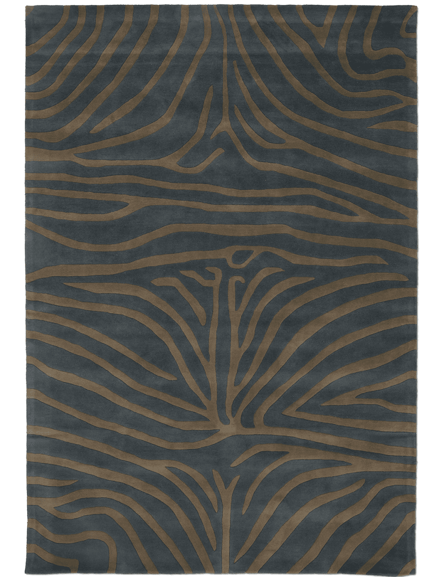Handtuftad ullmatta med zebramönster i horizonblå och natur. Tillverkas efter måttbeställning för perfekt passform.