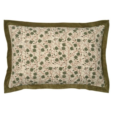 Kuddfodral Daisy 40x60 cm med grön blockprint på bomull och kant i bomullssammet.