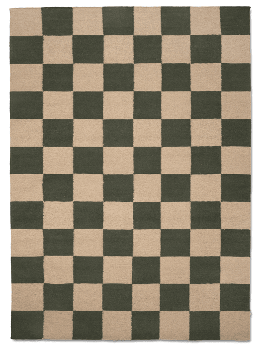 Handwoven wool rug Square in forest green and natural white, tailored to your preferred size.